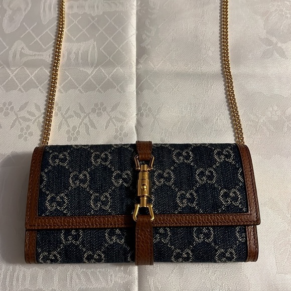 ONE DAY SALE! Gucci New Denim GG Monogram Jackie 1961 Chain crossbody bag NEW - Picture 8 of 16